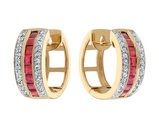 Ruby Hoop Earrings with Diamonds 1.05 Carat (ctw) in 14K Yellow Gold